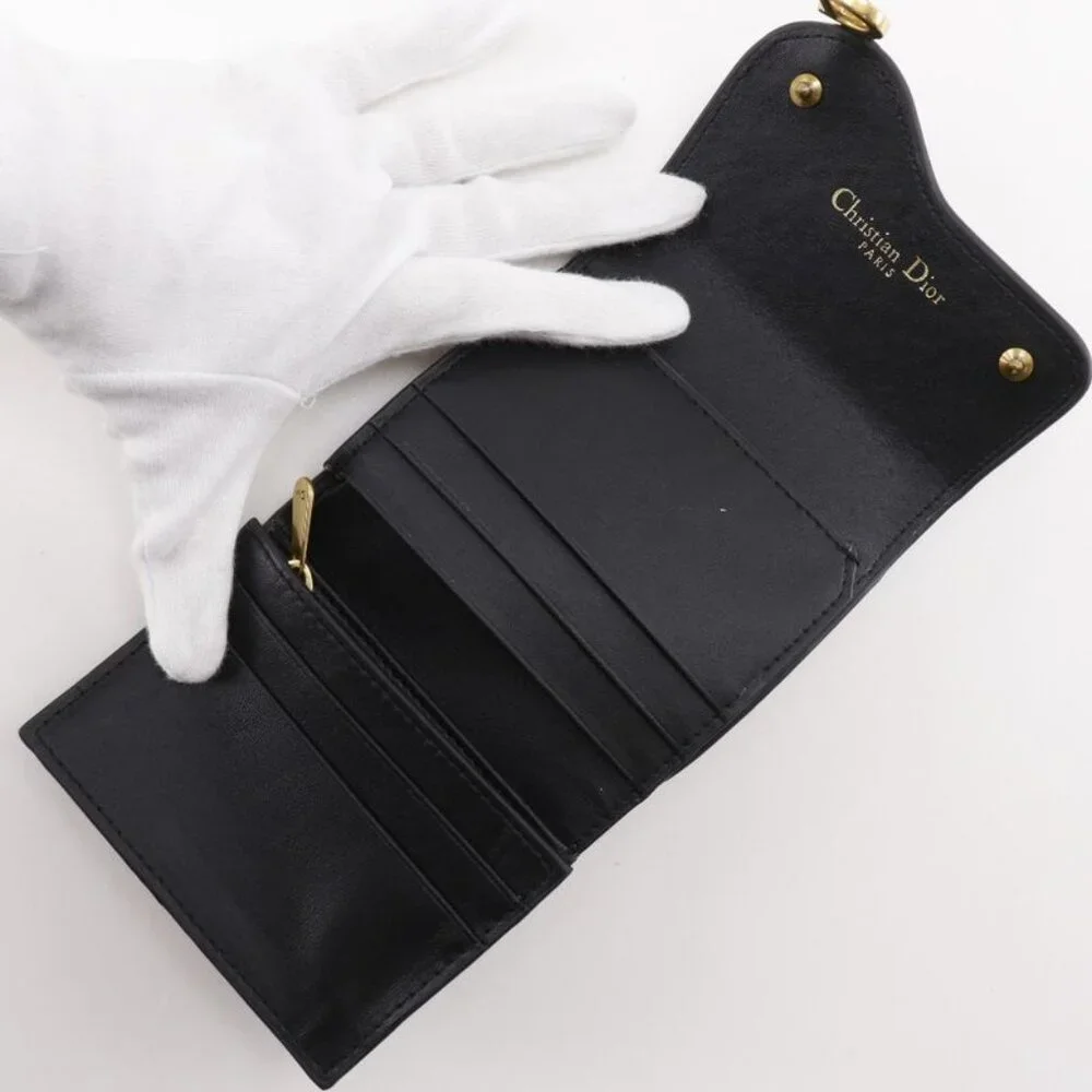 Dior Compact Wallet Calf Black Trifold Wallet